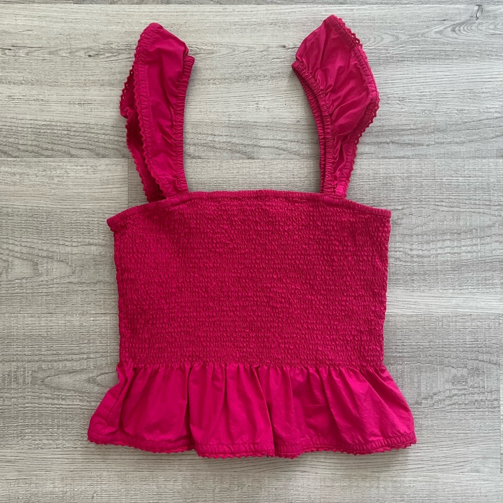 Roller Rabbit Fuchsia Smocked Peplum Tank Top